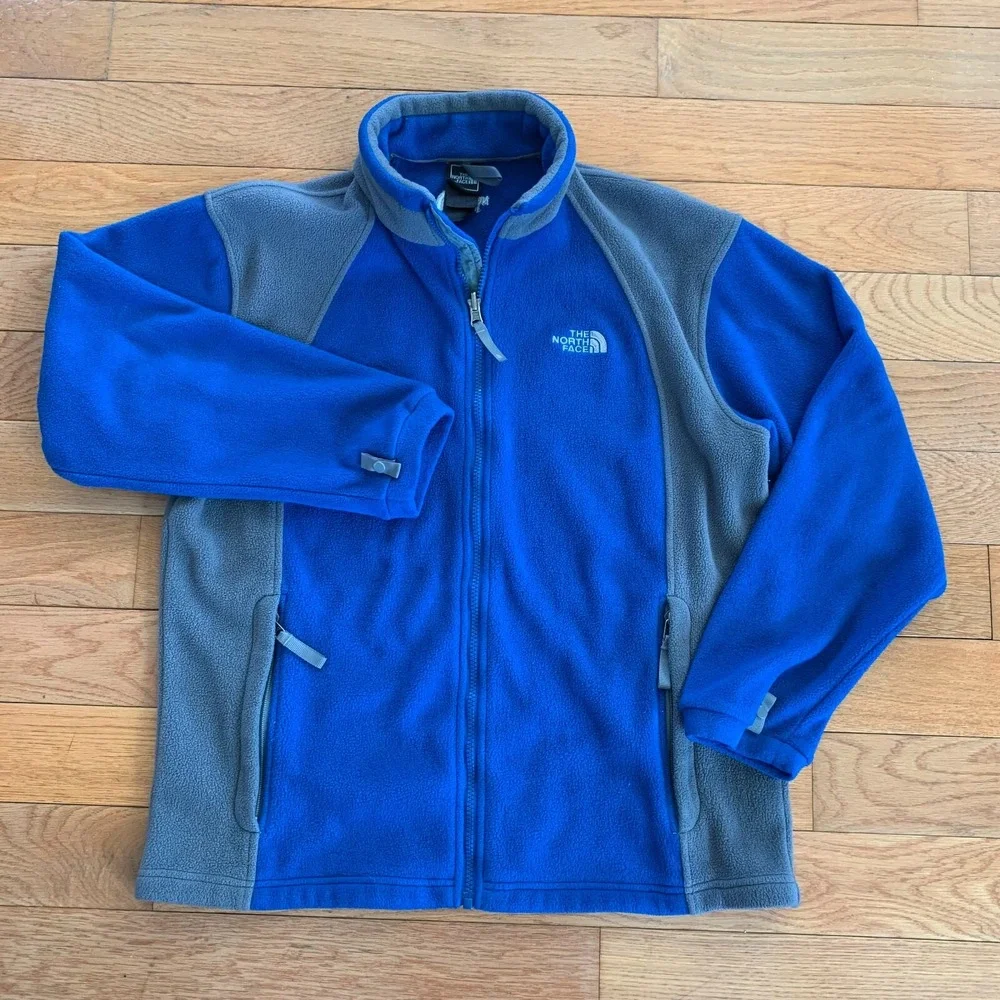 The North Face Blue & Gray Full‎ Zip Zipper Pockets Fleece Jacket Boys Size XL